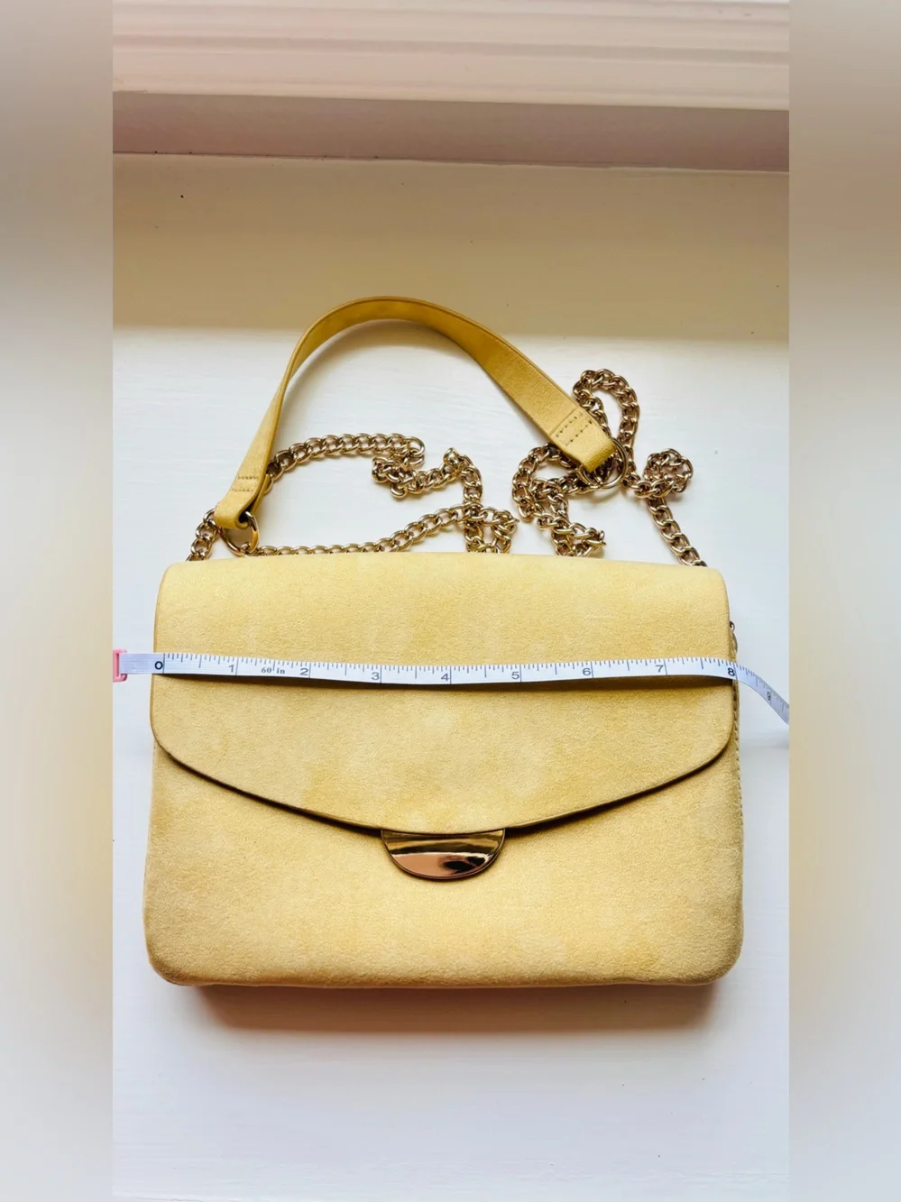 H&M Yellow Suede Crossbody Bag with Gold Chain Strap - Picture 10 of 13